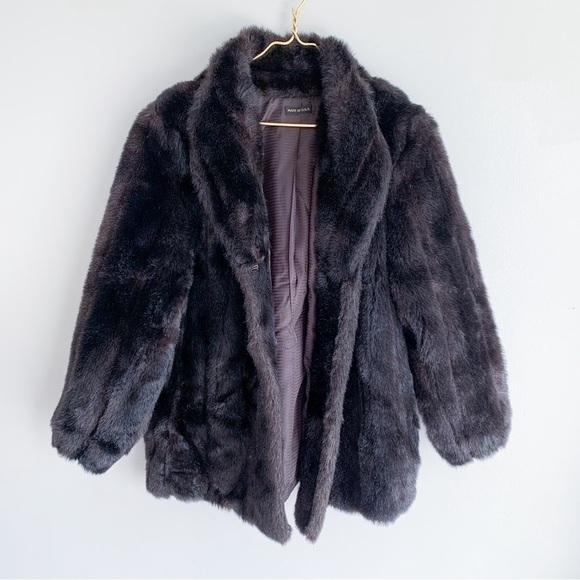 Vintage women’s faux fur jacket chocolate brown size XL - Picture 1 of 7